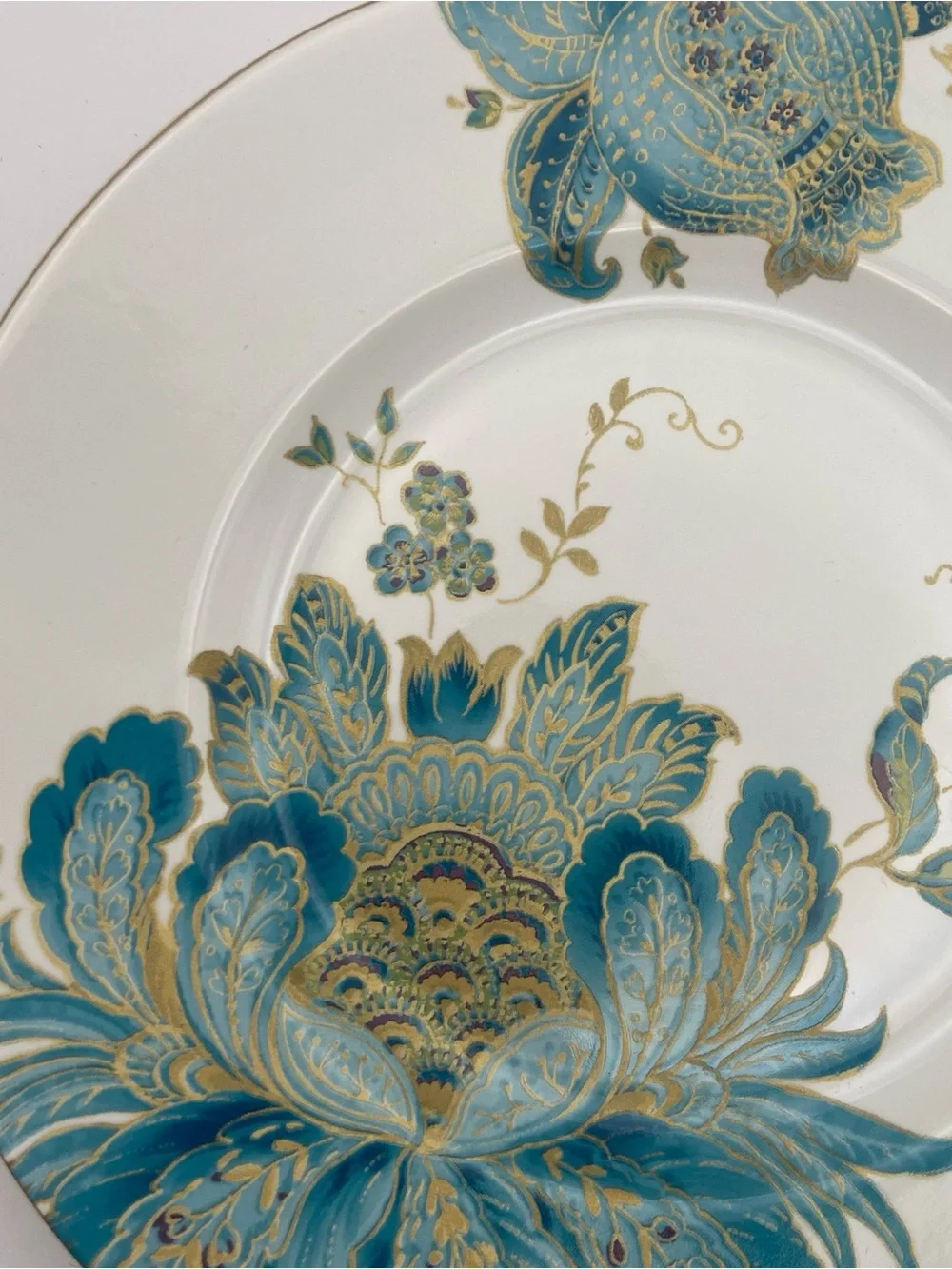 Eliza Teal Salad Plate 8.75” Peacock Floral Porcelain NWOT Boho Teal